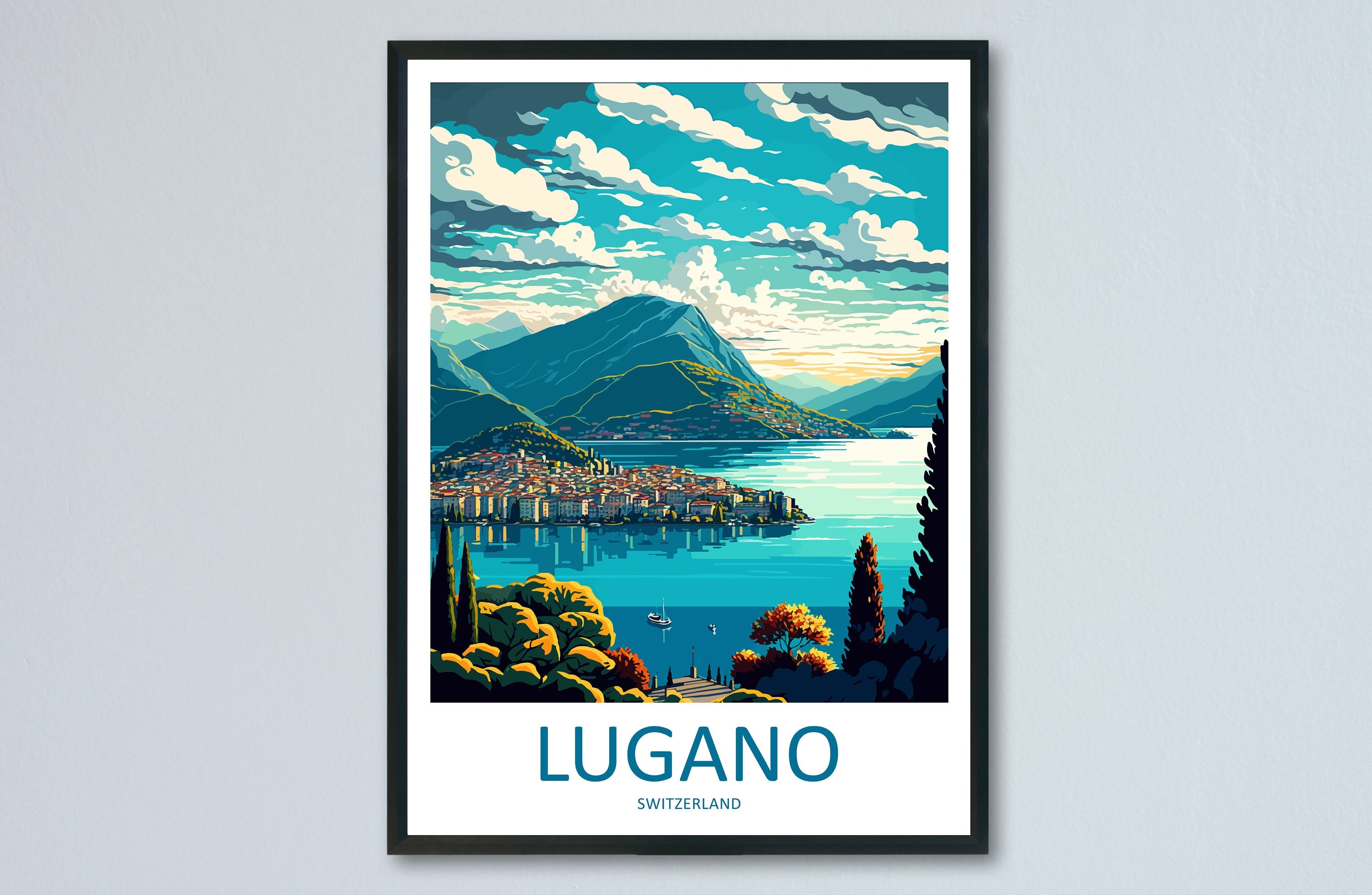 Lugano Travel Print Wall Art Lugano Wall Hanging Home Décor Lugano Gift Art Lovers Switzerland Art Lover Gift Lugano Travel Art