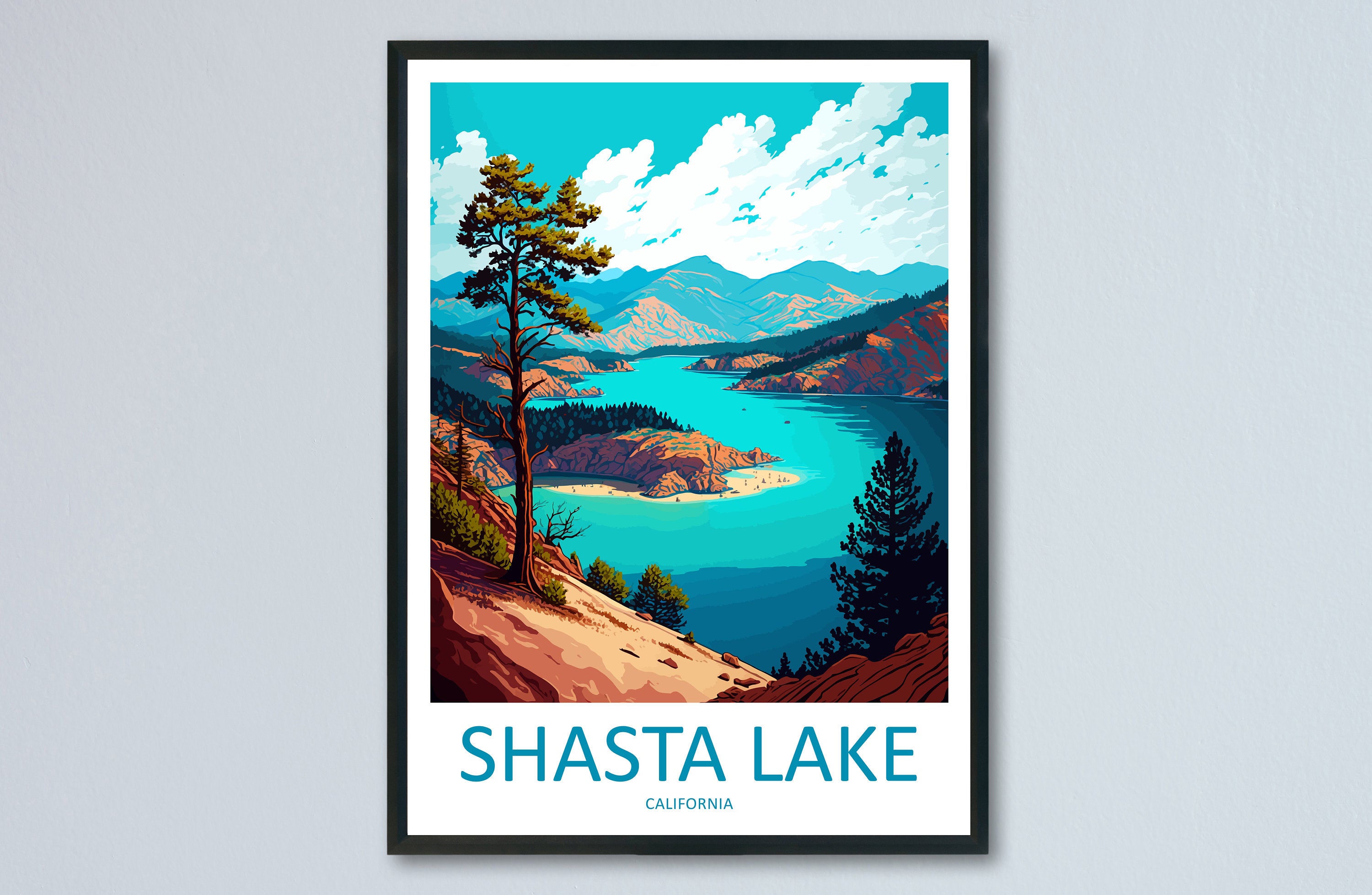 Shasta Lake Travel Print Wall Art Shasta Lake Wall Hanging Home Décor Shasta Lake Gift Art Lovers California Art Lover Gift Shasta Lake