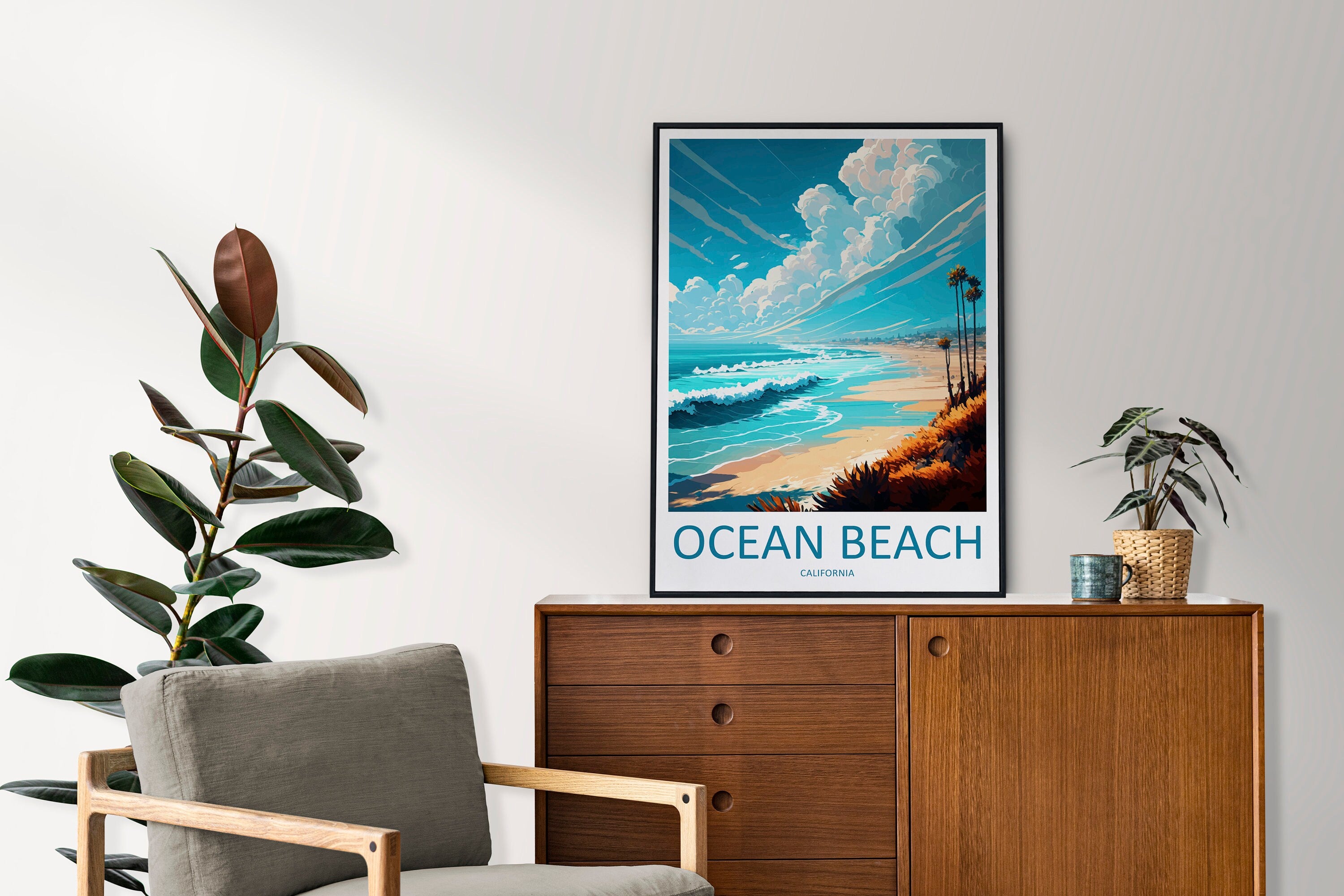 Ocean Beach Travel Print Wall Art Ocean Beach Wall Hanging Home Décor Ocean Beach Gift Art Lovers California Art Poster Ocean Beach Art