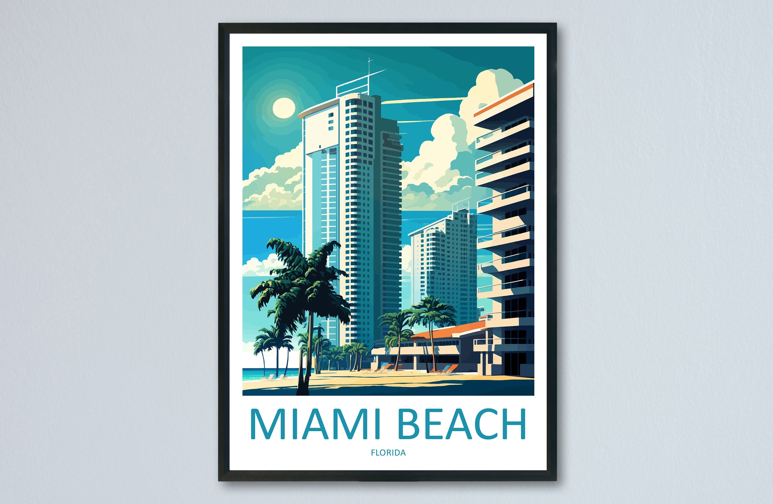 Miami Beach Travel Print Wall Art Miami Beach Wall Hanging Home Décor Miami Beach Gift Art Lovers Florida Art Lover Gift Florida Print