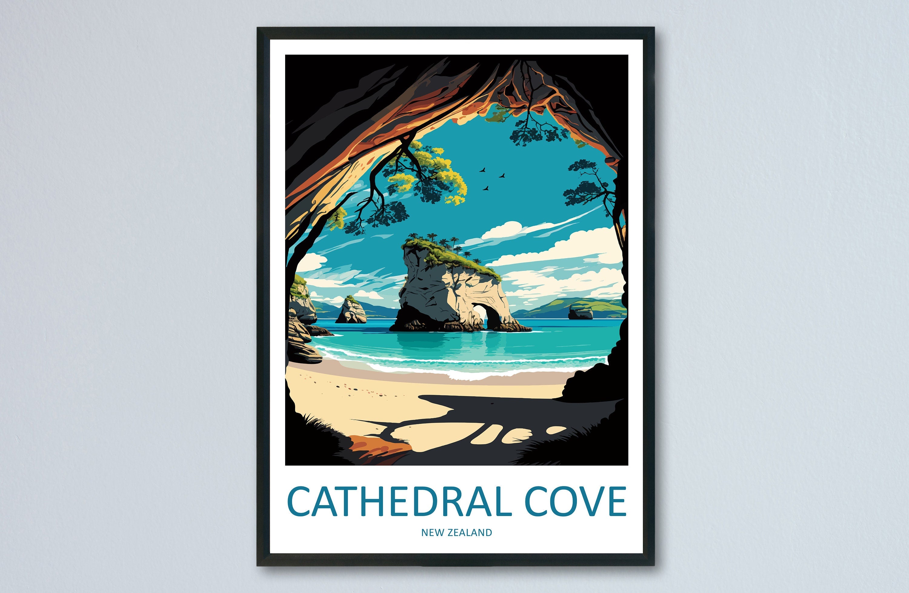 Cathedral Cove Travel Print Wall Art Cathedral Cove Wall Hanging Home Décor Cathedral Cove Gift Art Lovers New Zealand Art Lover Gift Print