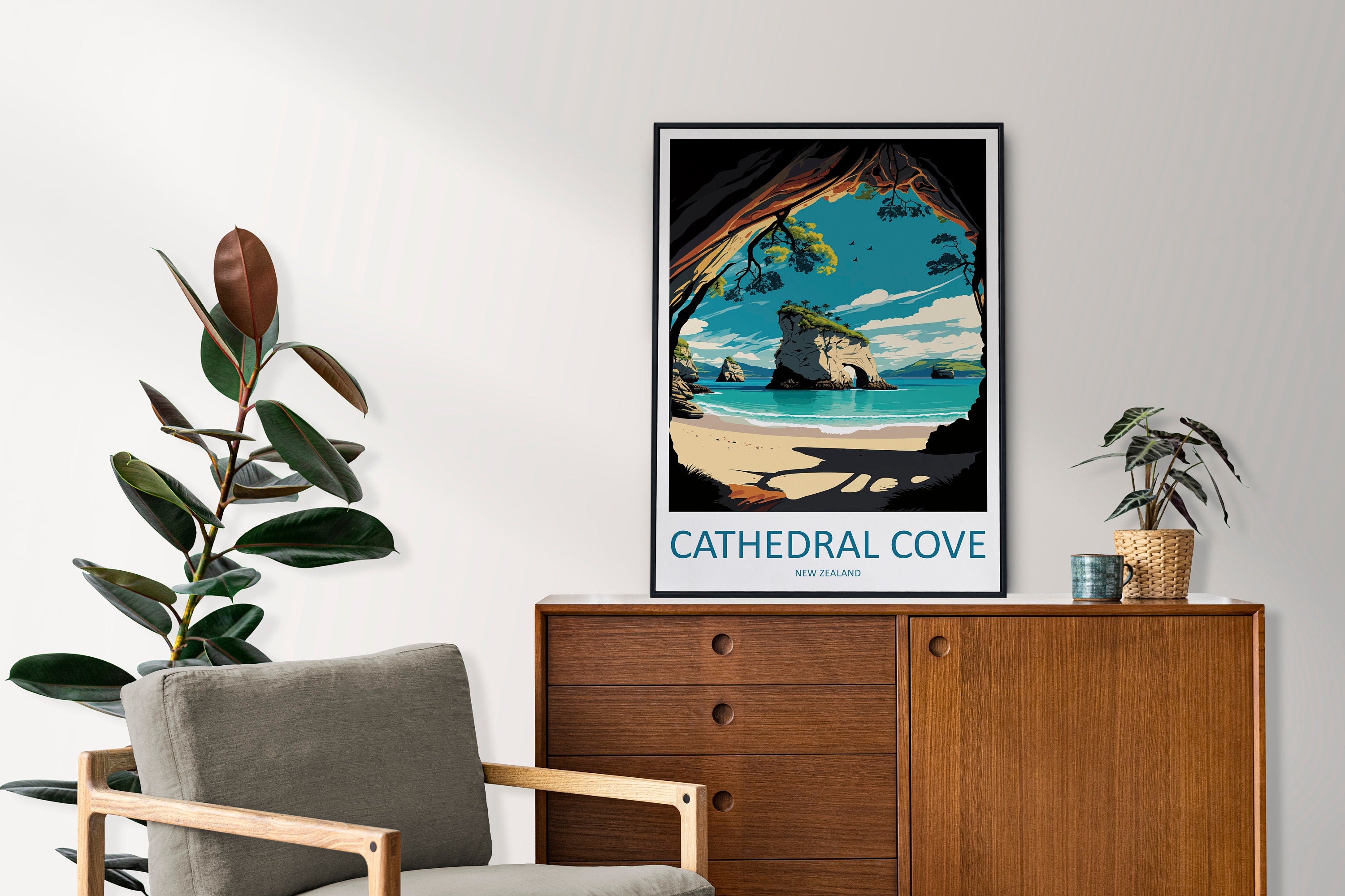 Cathedral Cove Travel Print Wall Art Cathedral Cove Wall Hanging Home Décor Cathedral Cove Gift Art Lovers New Zealand Art Lover Gift Print