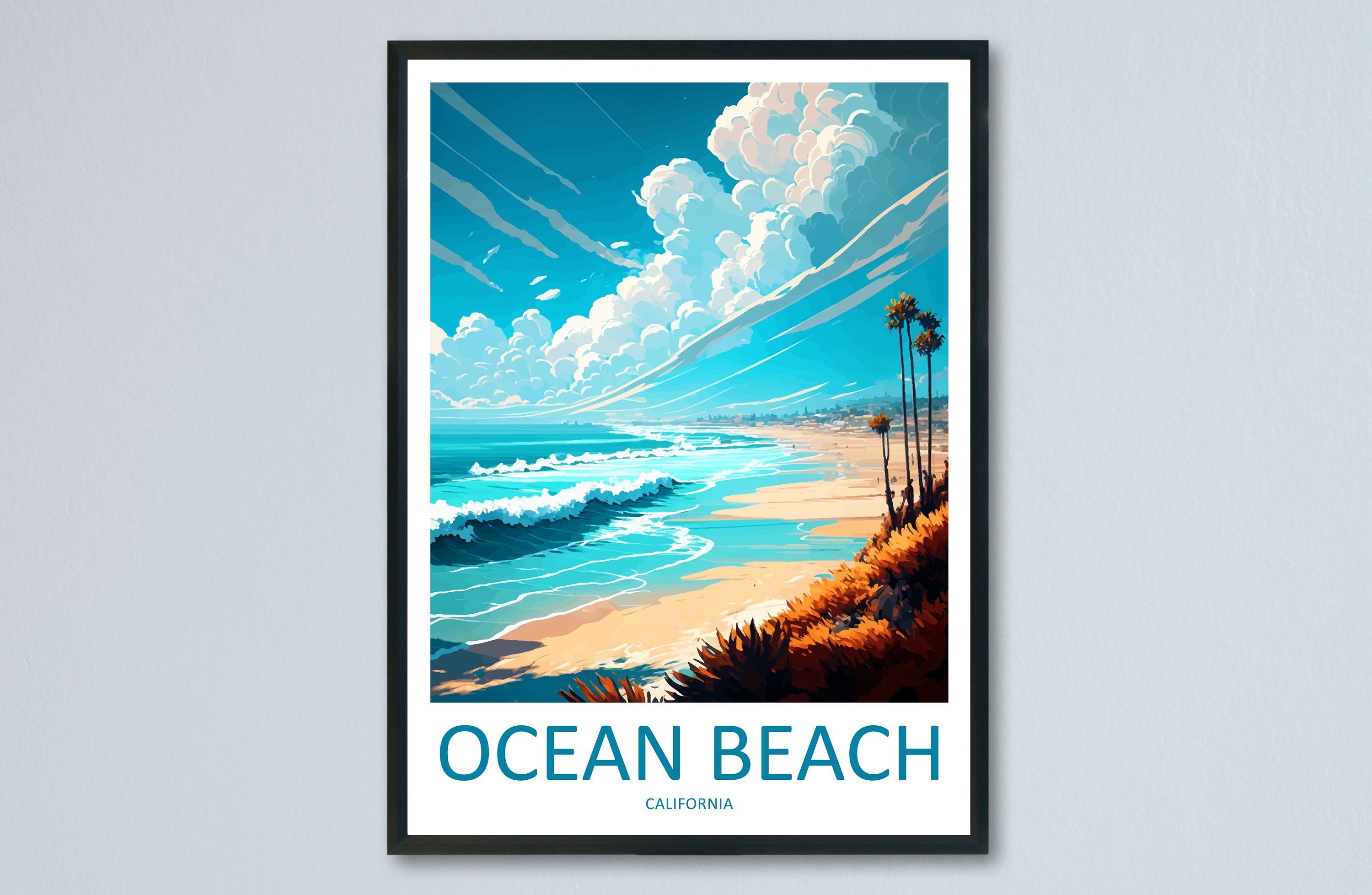 Ocean Beach Travel Print Wall Art Ocean Beach Wall Hanging Home Décor Ocean Beach Gift Art Lovers California Art Poster Ocean Beach Art