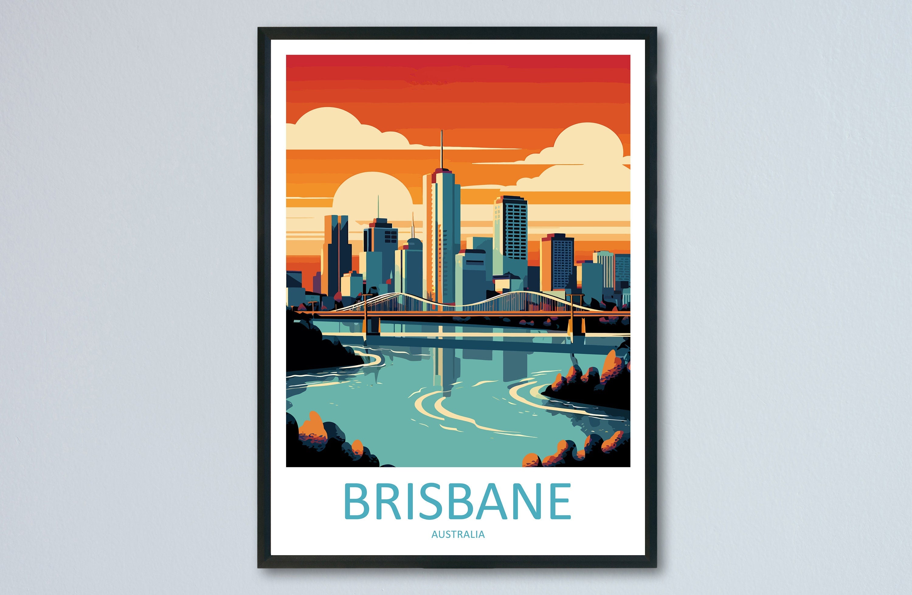 Brisbane Travel Print Wall Art Brisbane Wall Hanging Home Décor Brisbane Gift Art Lovers Wall Art Australia Travel Print Brisbane Decor