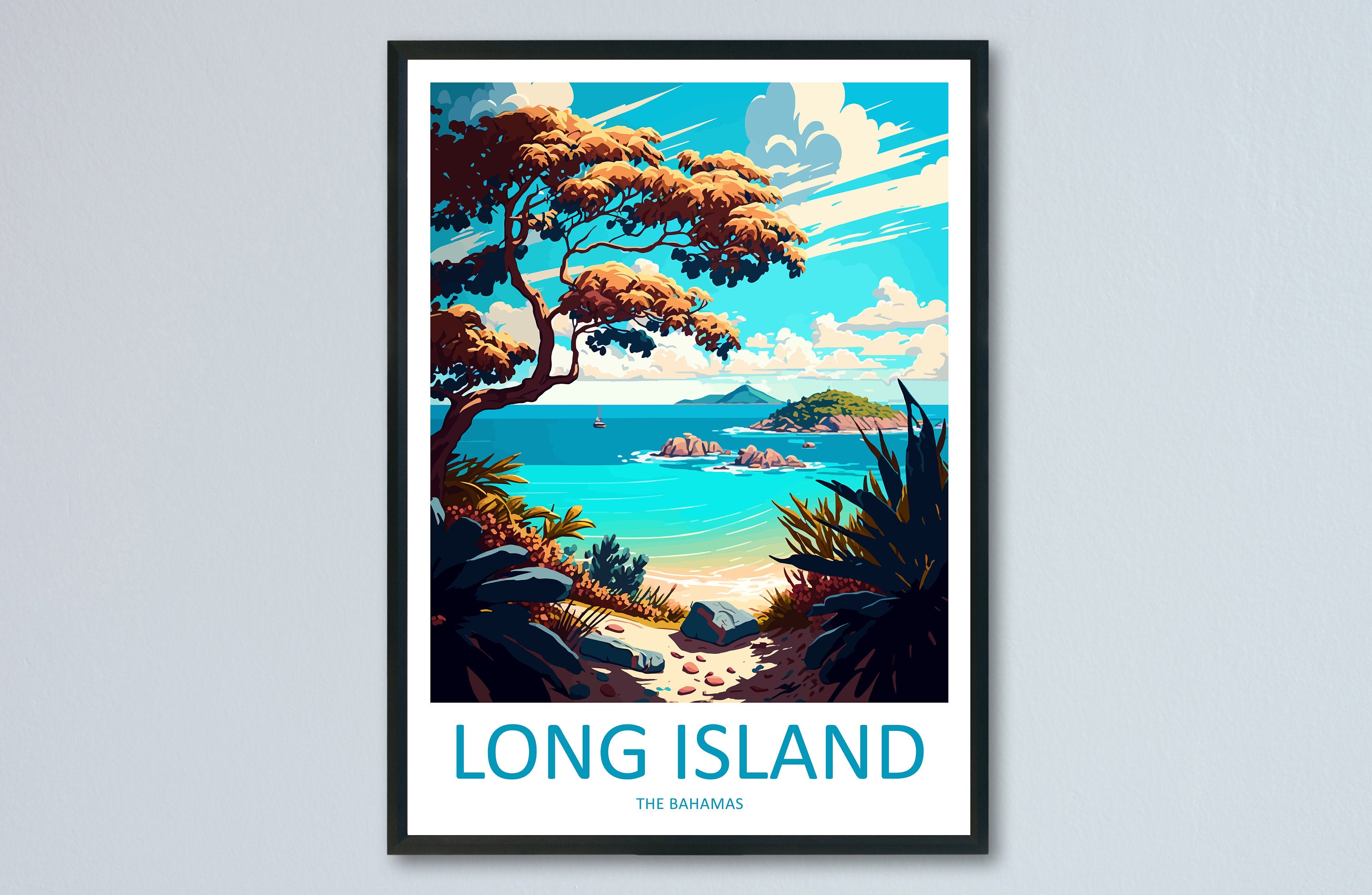 Long Island Travel Print Wall Art Long Island Wall Hanging Home Décor Long Island Gift Art Lovers Wall Art Caribbean Travel Poster Print