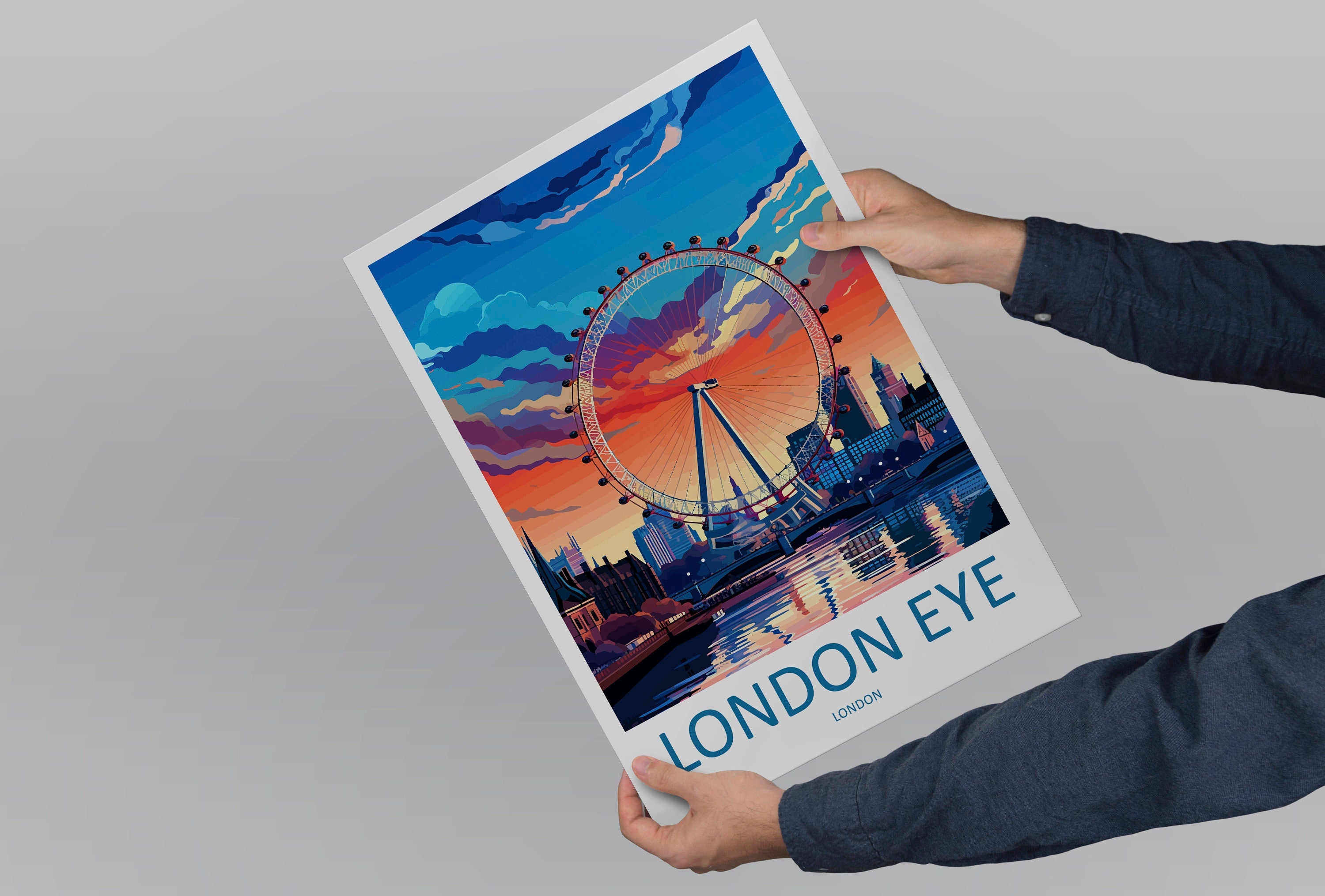 London Eye Travel Print Wall Art London Eye Wall Hanging Home Décor London Gift Art Lovers London Eye Art Lover Gift London Eye Travel Gift