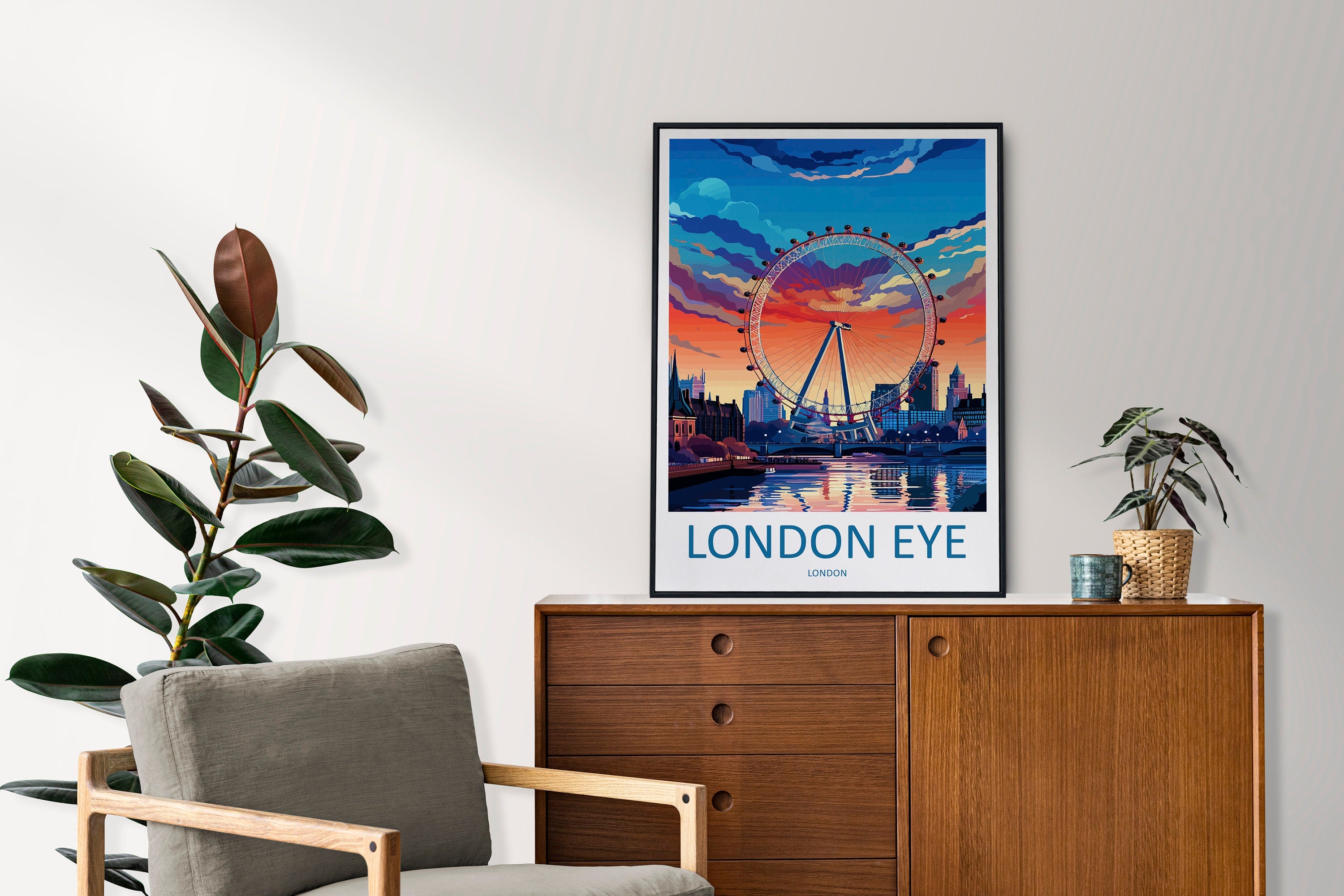 London Eye Travel Print Wall Art London Eye Wall Hanging Home Décor London Gift Art Lovers London Eye Art Lover Gift London Eye Travel Gift