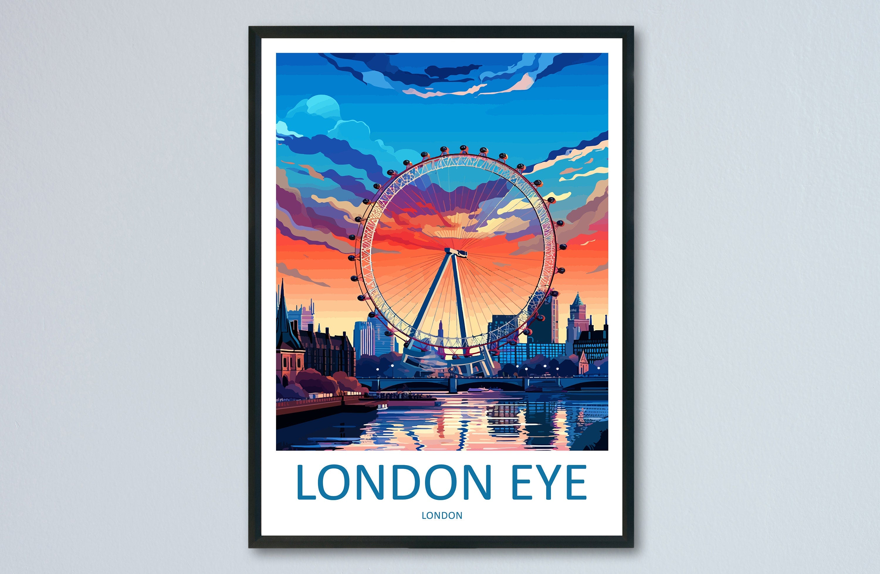 London Eye Travel Print Wall Art London Eye Wall Hanging Home Décor London Gift Art Lovers London Eye Art Lover Gift London Eye Travel Gift