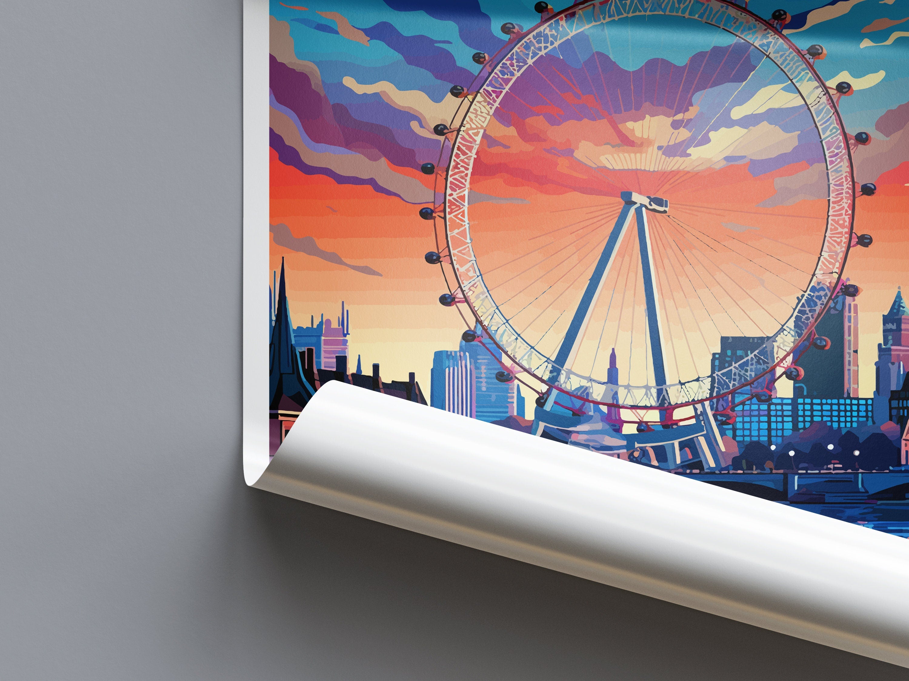 London Eye Travel Print Wall Art London Eye Wall Hanging Home Décor London Gift Art Lovers London Eye Art Lover Gift London Eye Travel Gift