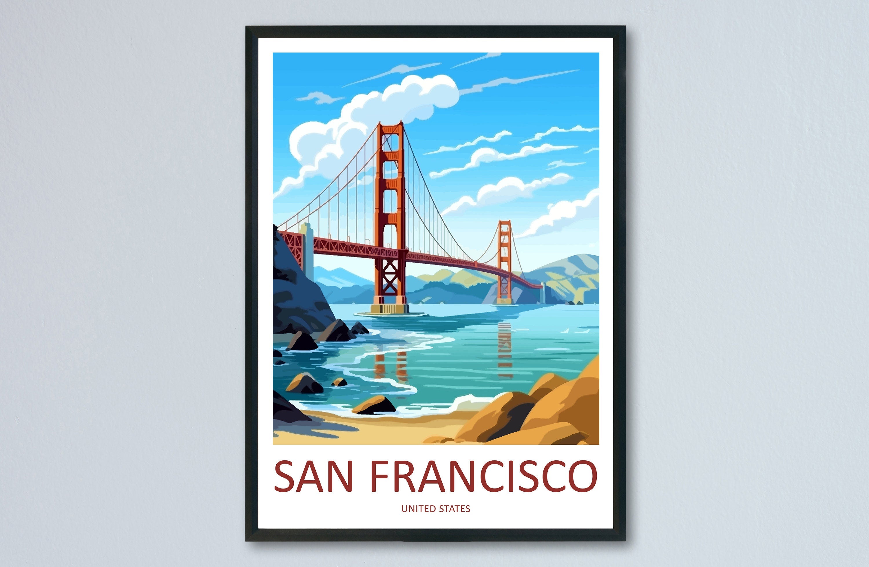 San Francisco Golden Gate Travel Print Wall Art San Francisco Wall Hanging Home Décor San Francisco Gift Art Lovers California Art Lover