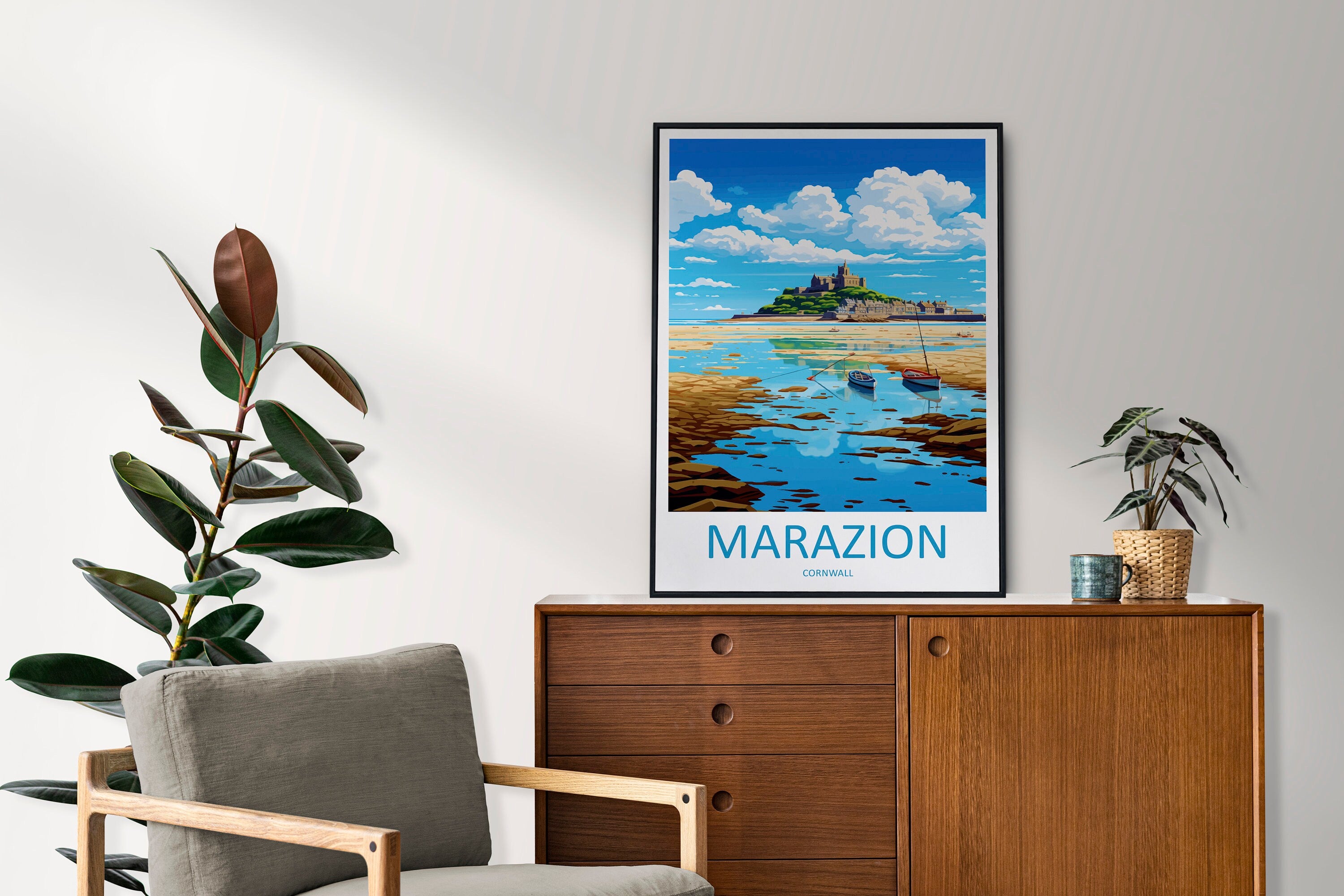 Marazion Travel Print Wall Art Marazion Wall Hanging Home Décor Marazion Gift Art Lovers Cornwall Art Marazion Wall Art