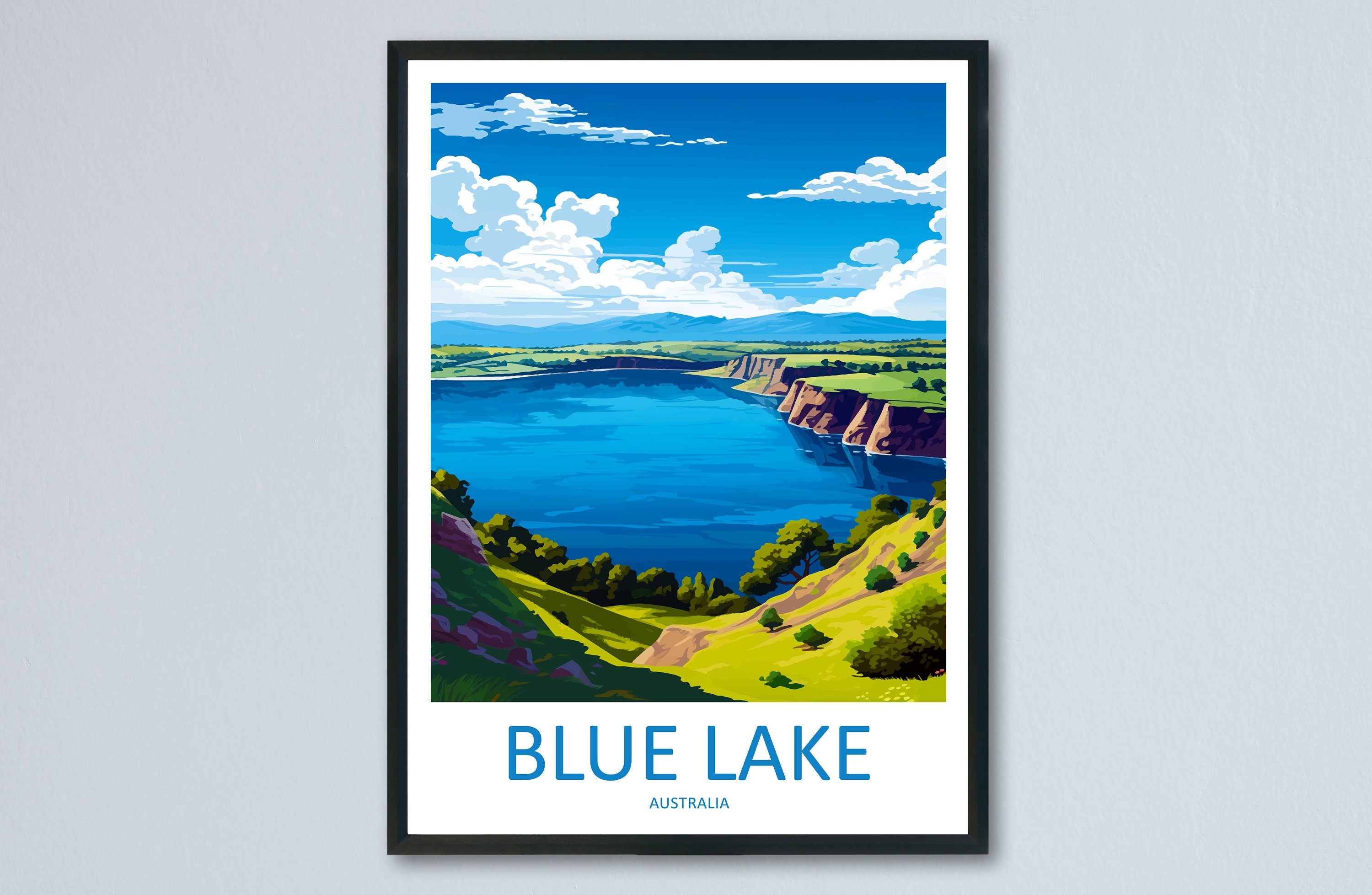 Blue Lake Travel Print Wall Art Blue Lake Wall Hanging Home Décor Blue Lake Gift Art Lovers Wall Art Australia Poster Art