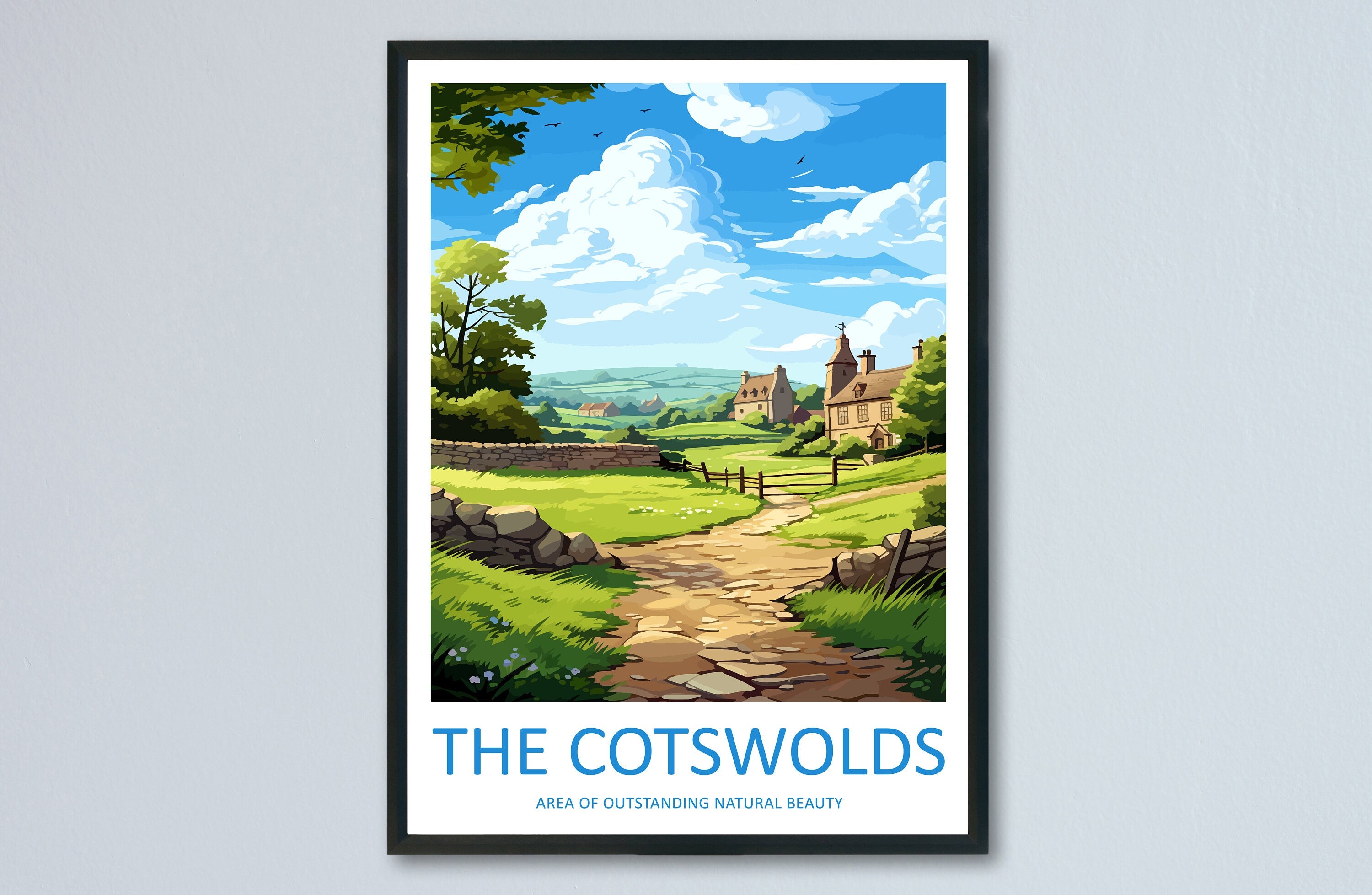 Cotswolds Travel Print Wall Art Cotswolds Wall Hanging Home Decor Cotswolds Gift Art Lovers Wall Art AONB Print