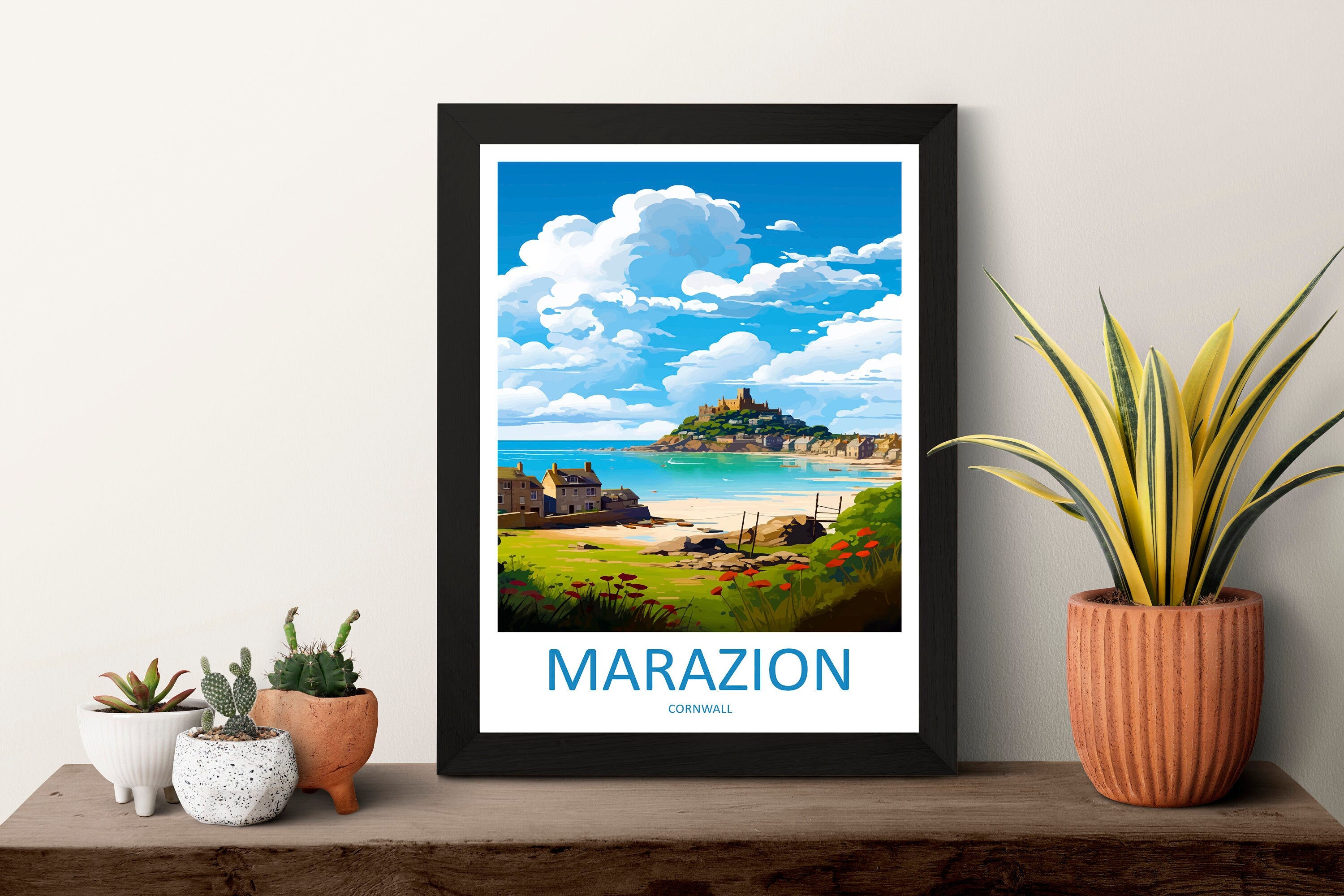 Marazion Travel Print Wall Art Marazion Wall Hanging Home Décor Marazion Gift Art Lovers Cornwall Art Marazion Wall Art