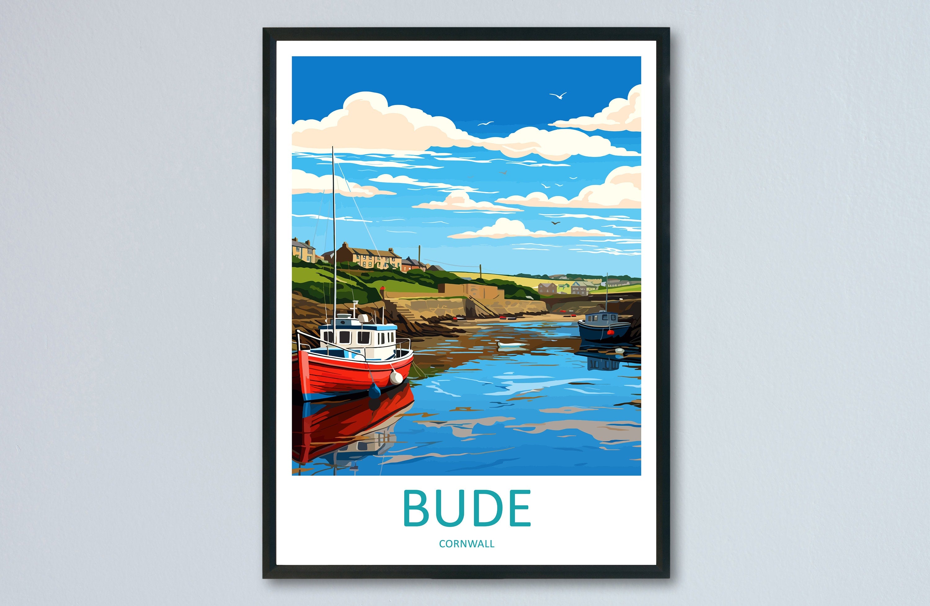 Bude Travel Print Wall Art Bude Wall Hanging Home Décor Bude Gift Art Lovers Cornwall Art Lover Gift