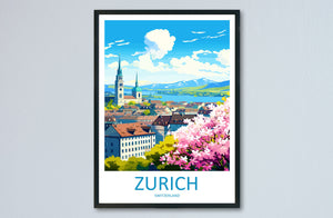 Zurich Travel Print Wall Art Zurich Wall Hanging Home Décor Zurich Gift Art Lovers Switzerland Art Lover Gift Zurich Travel Art