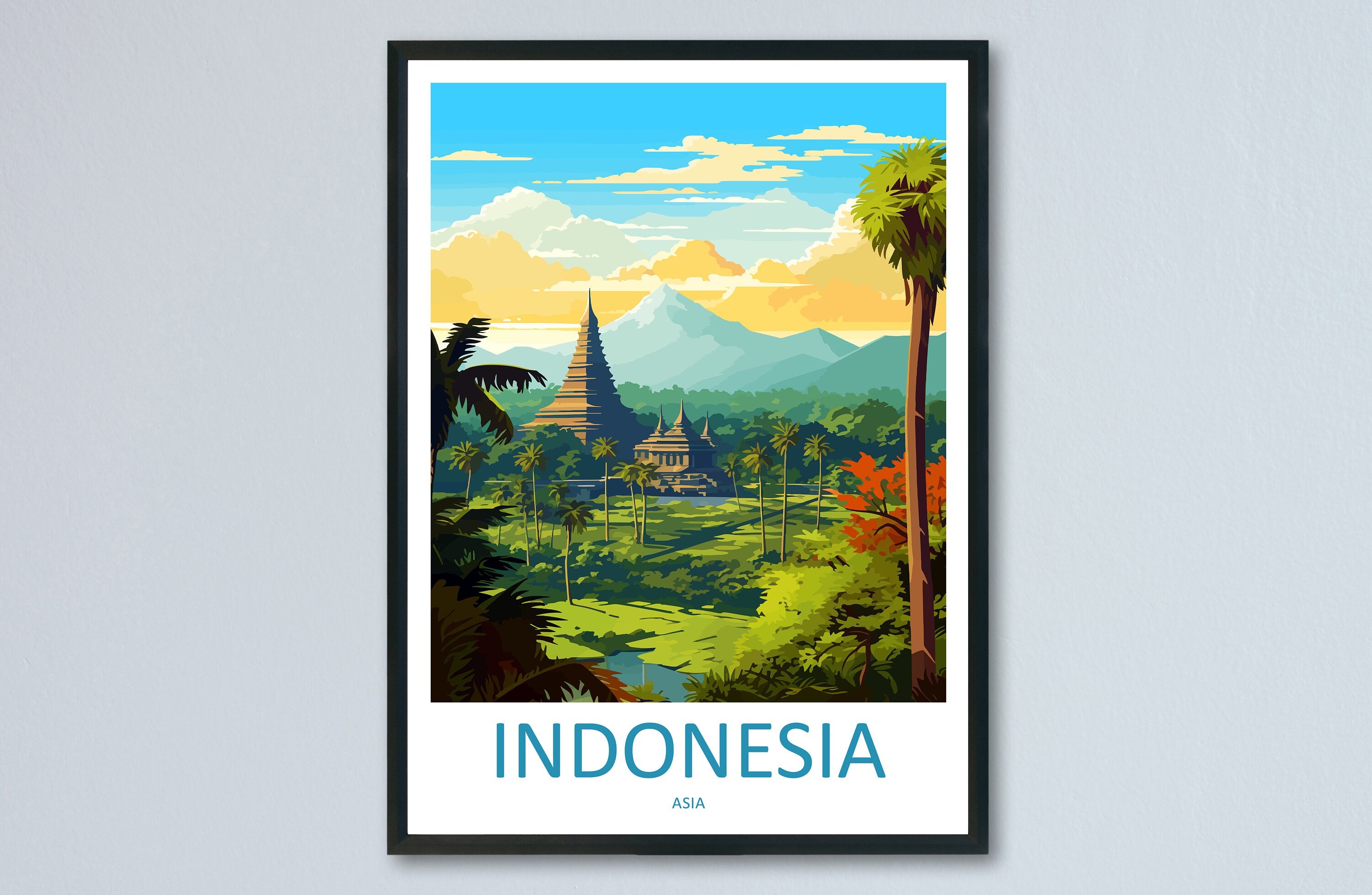 Indonesia Travel Print Wall Art Indonesia Wall Hanging Home Décor Indonesia Gift Art Lovers Indonesia Art Lover Gift Travel Art Poster