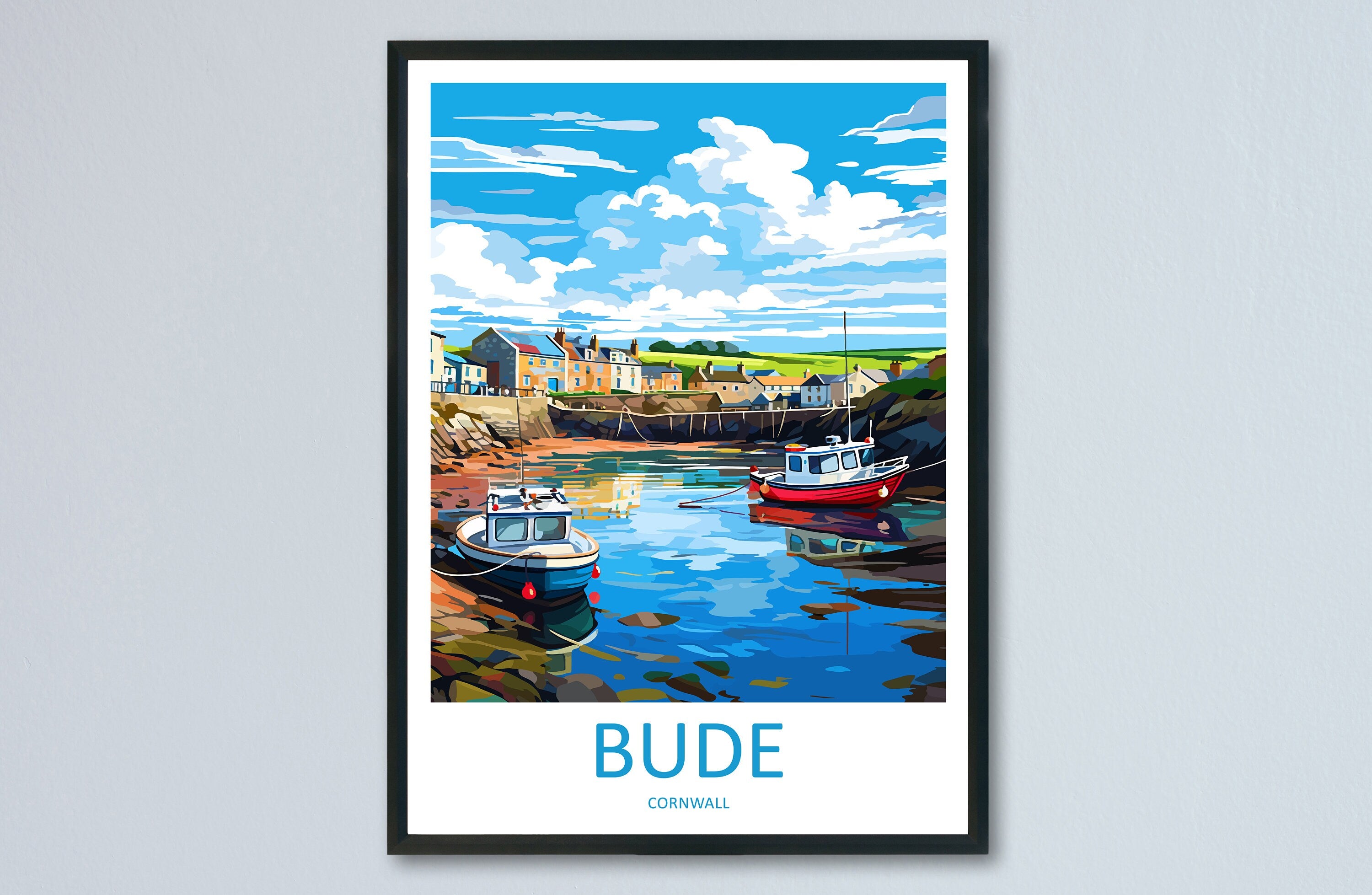 Bude Travel Print Wall Art Bude Wall Hanging Home Décor Bude Gift Art Lovers Cornwall Art Lover Gift