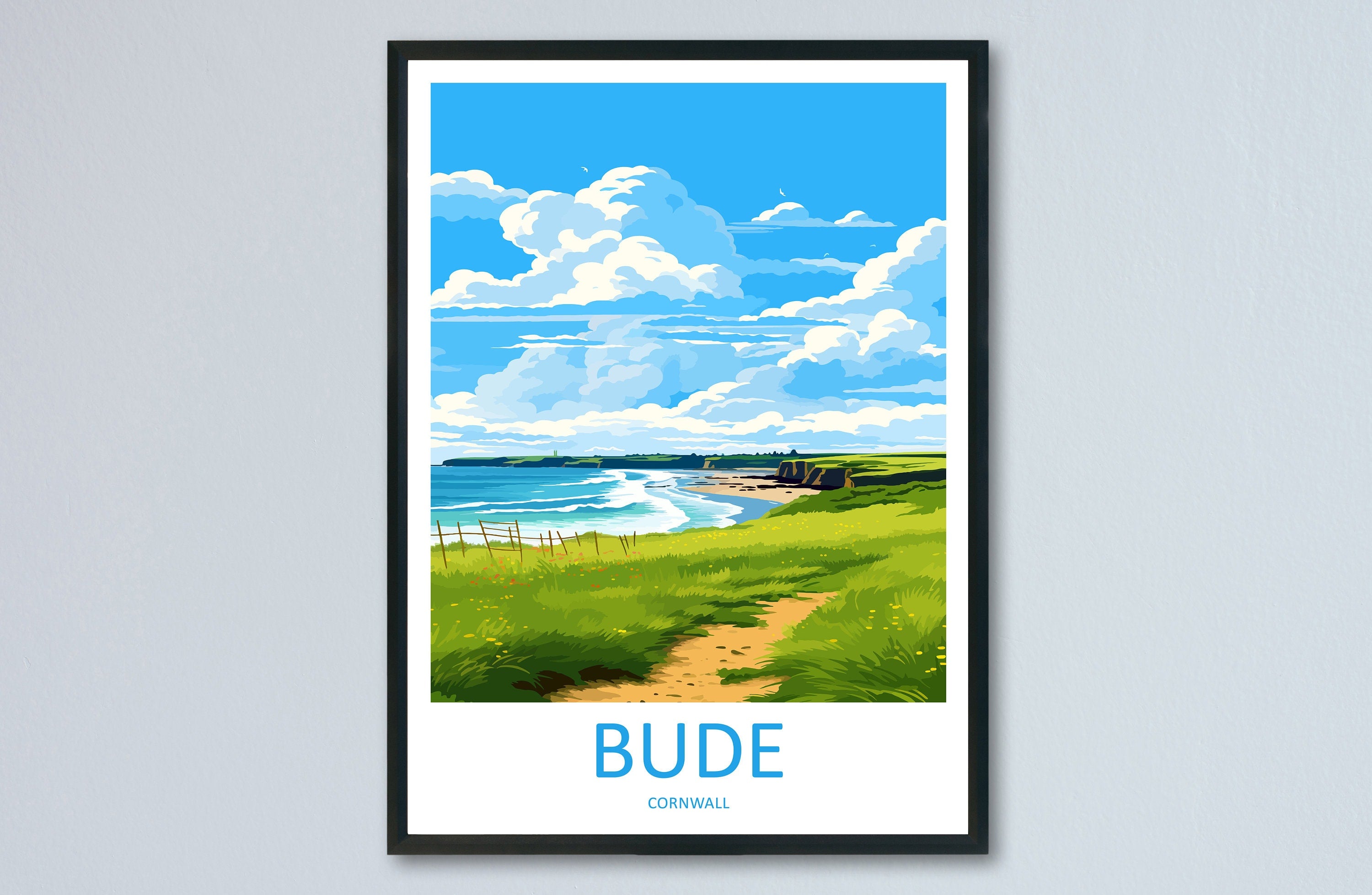 Bude Travel Print Wall Art Bude Wall Hanging Home Décor Bude Gift Art Lovers Cornwall Art Lover Gift