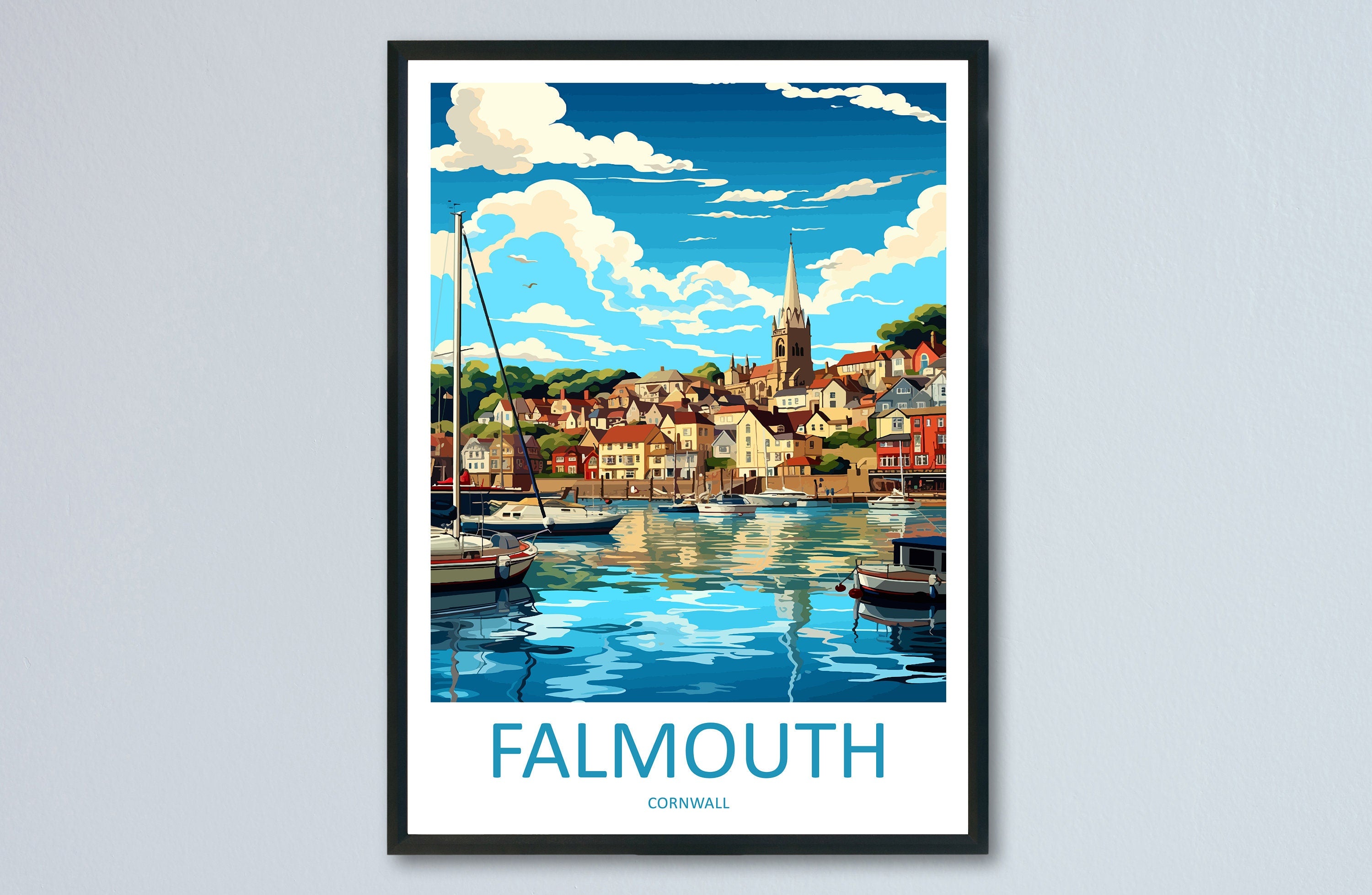 Falmouth Travel Print Wall Art Falmouth Wall Hanging Home Décor Falmouth Gift Art Lovers England Art Lover Gift Falmouth Travel Poster