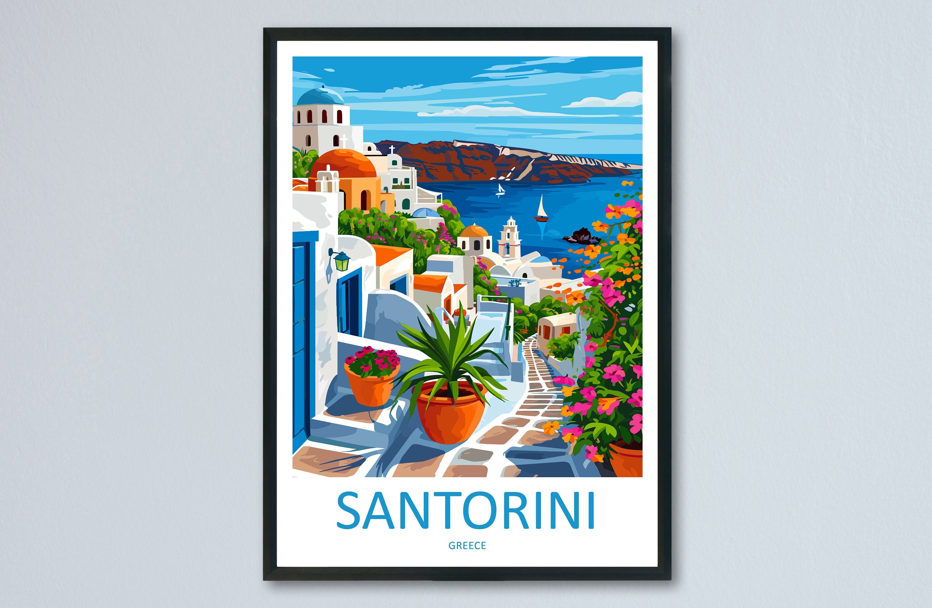 Santorini Travel Print Wall Art Santorini Greece Wall Hanging Home Decoration Santorini Gift Art Lovers Wall Art Print Santorini Greek Print