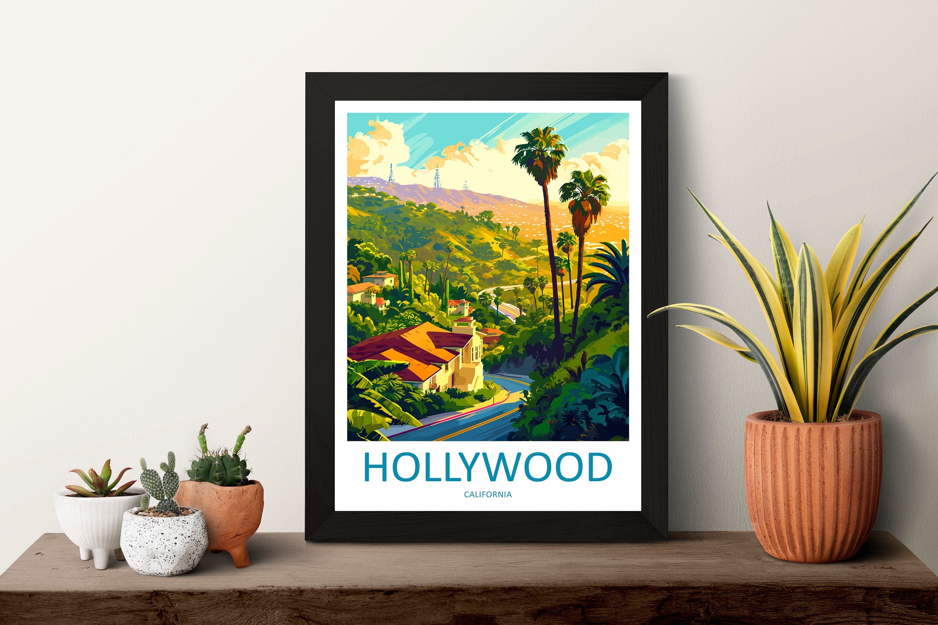 Hollywood Travel Print Wall Art Hollywood Wall Hanging Home Décor Hollywood Gift Art Lovers California Art Lover Gift Hollywood Hills